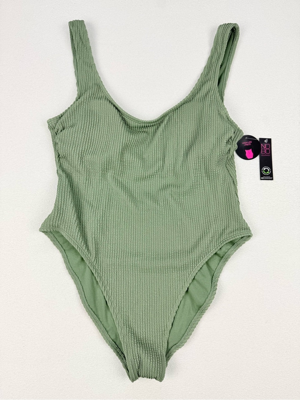 No Boundaries Crinkle Ribbed One Piece Swimsuit High Hip Scoop Neck Swimwear NWT